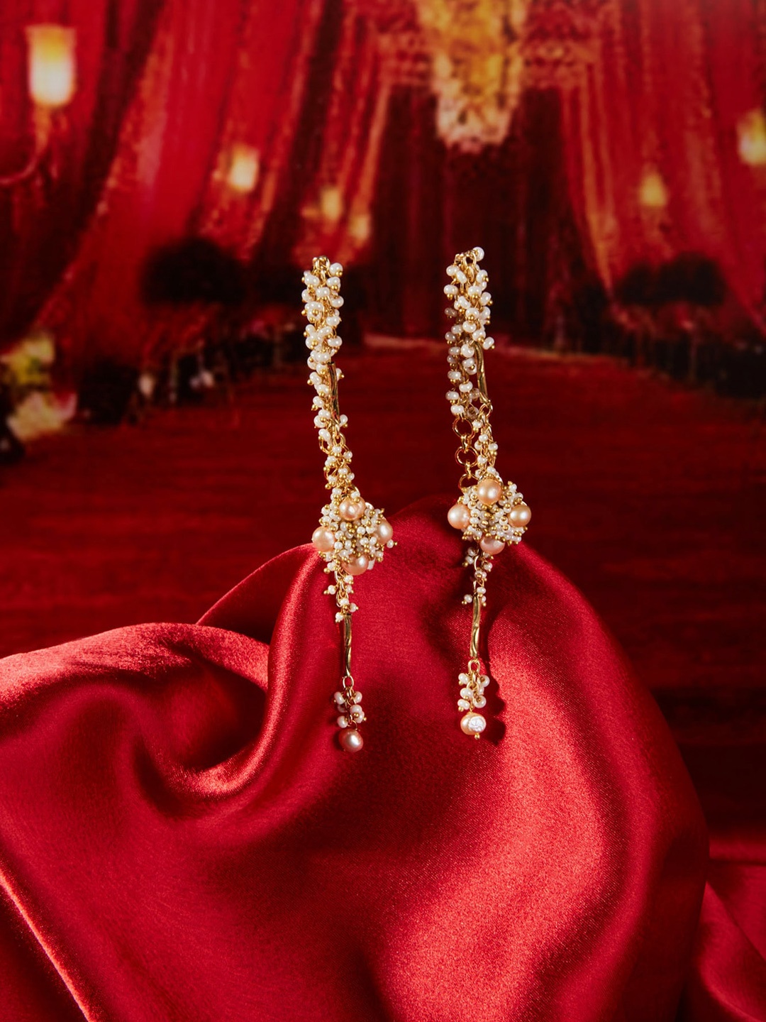 

D'oro Gold-Plated Contemporary Drop Earrings, Peach