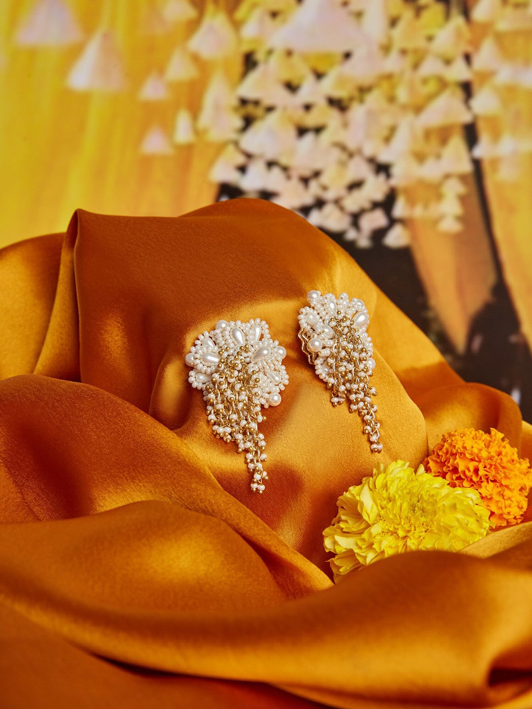 

D'oro Gold-Plated Contemporary Jhumkas Earrings, White