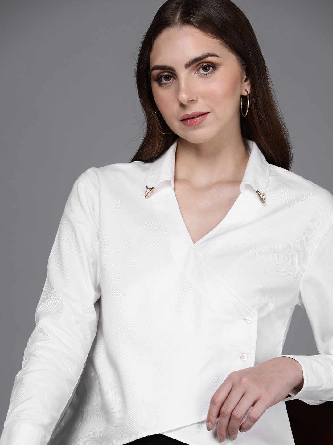 

Kenneth Cole Solid Pure Cotton Shirt Style Wrap Top, White