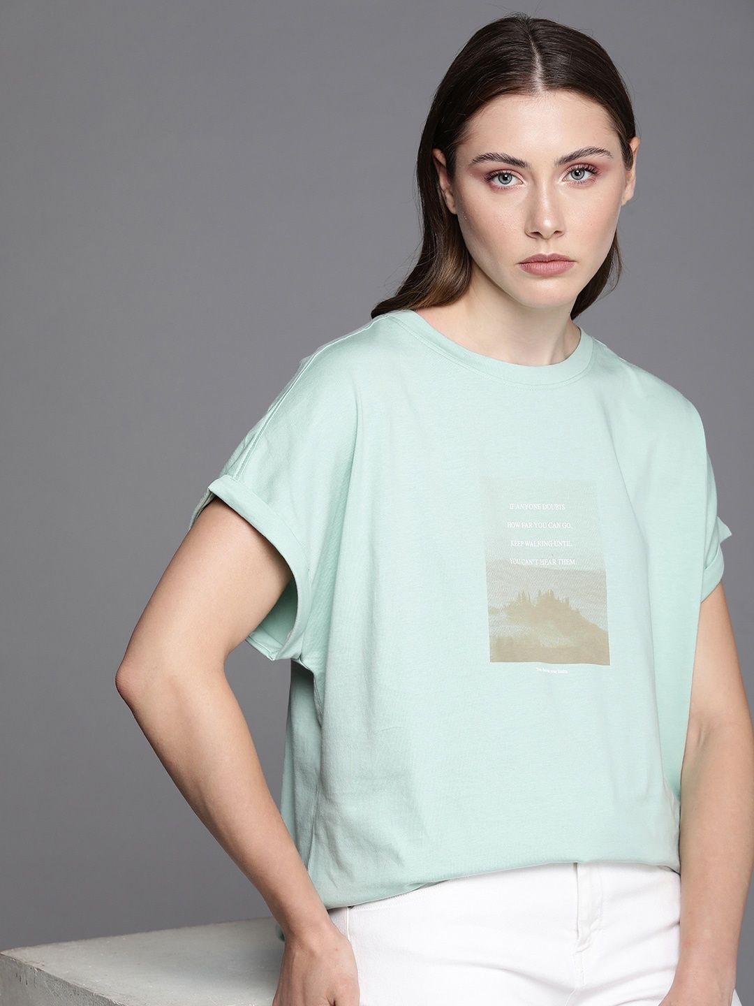 

Kenneth Cole Printed Extended Sleeves Pure Cotton T-shirt, Green
