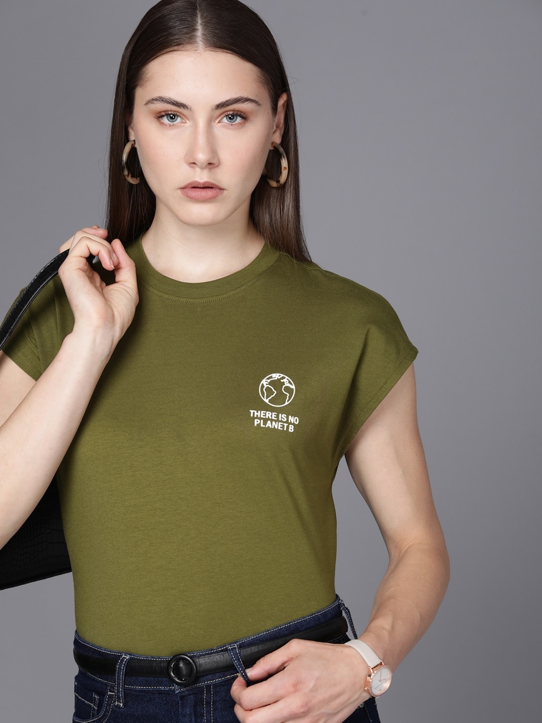 

Kenneth Cole Women Organic Cotton Applique T-shirt, Olive