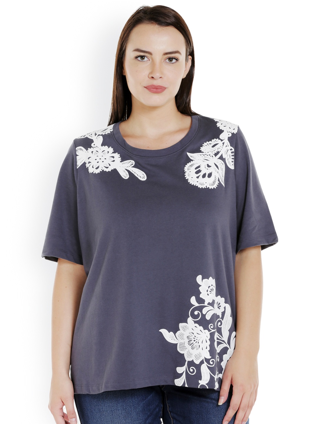 

JUNAROSE Plus Size Women Blue Self Design Top