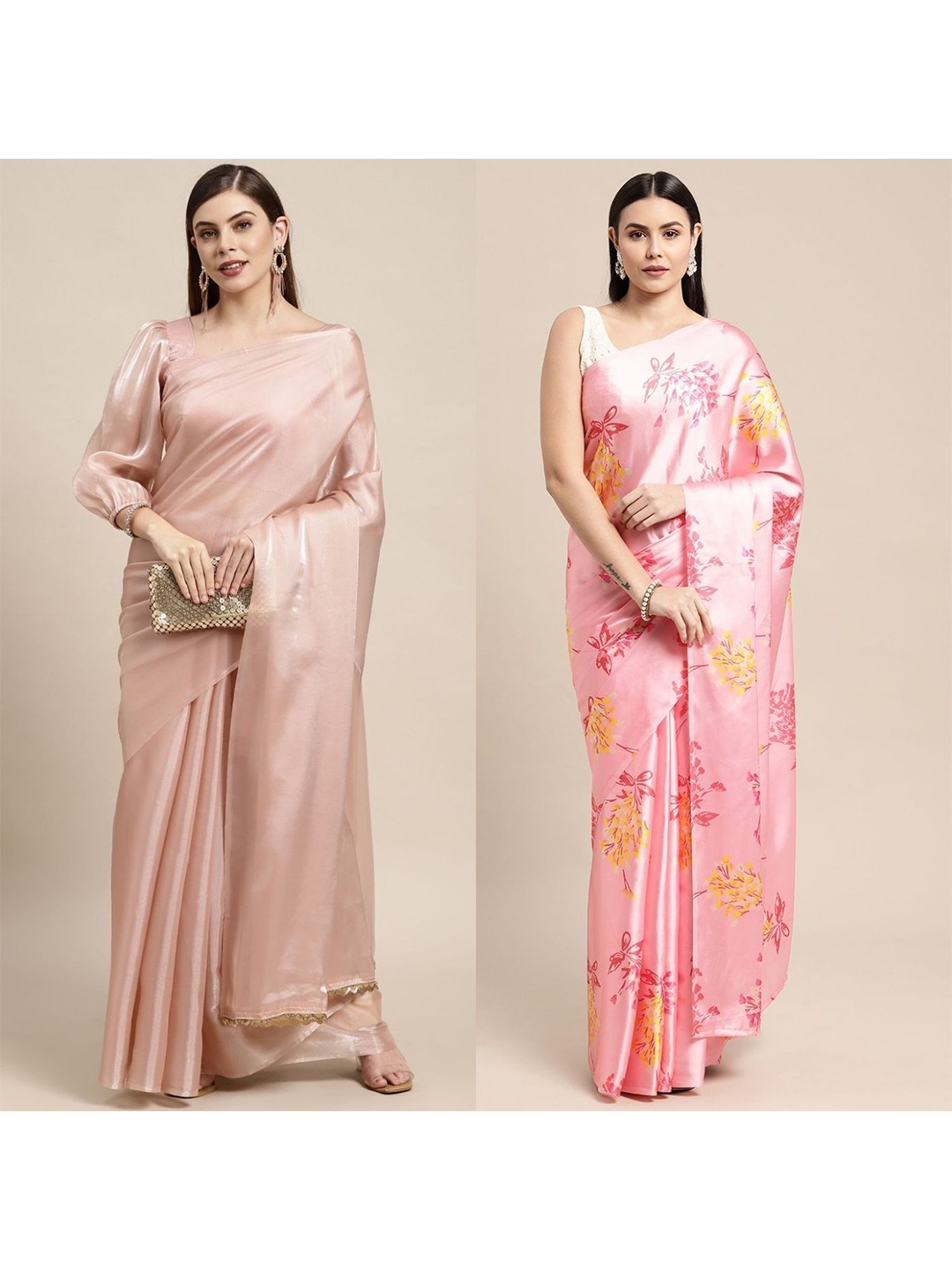 

AVANSHEE Pack Of 2 Floral Printed Silk Blend Saree, Peach