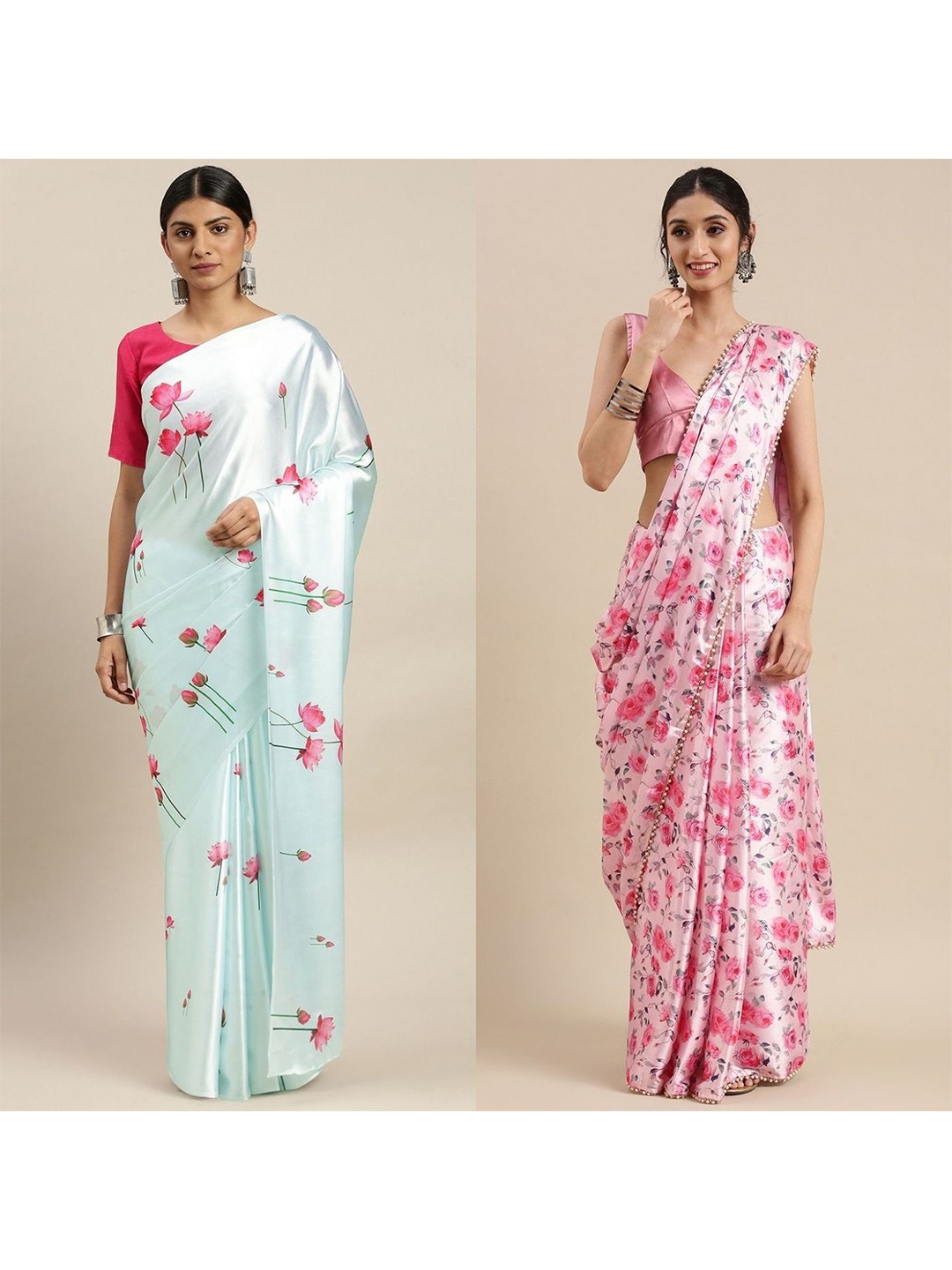 

AVANSHEE Floral Printed Pack Of 2 Silk Blend Saree, Blue