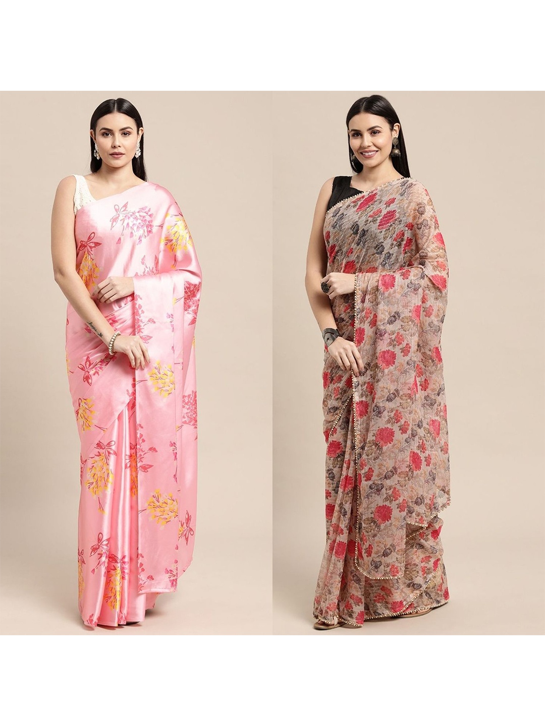 

AVANSHEE Floral Printed Pack Of 2 Silk Blend Saree, Pink