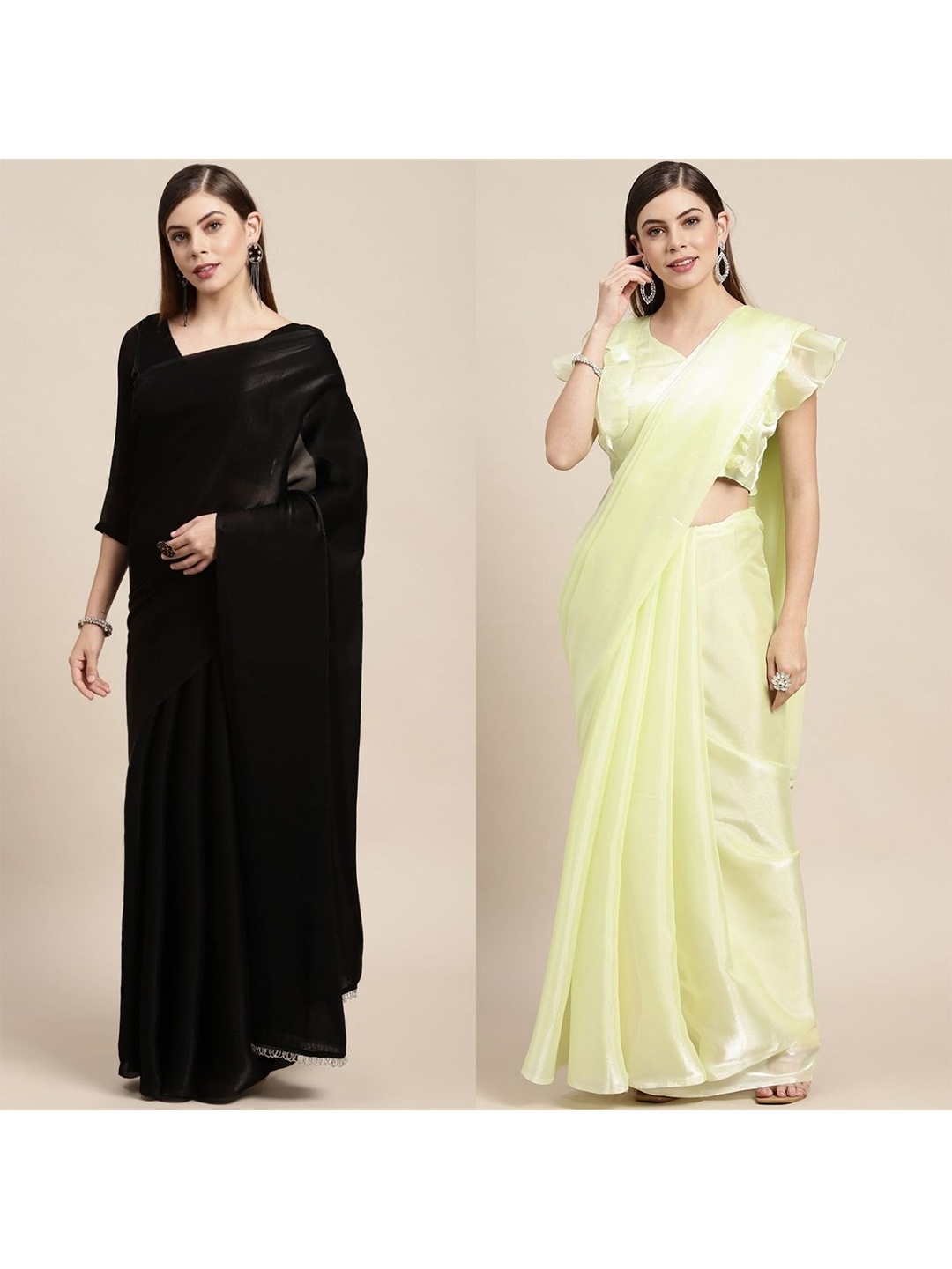 

AVANSHEE Pack Of 2 Printed Silk Blend Saree, Black