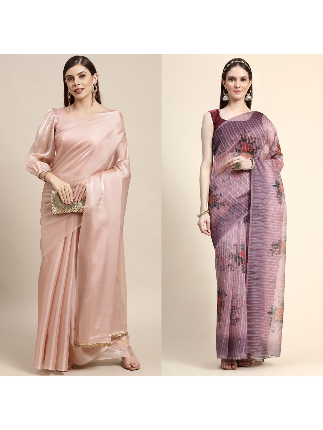 

AVANSHEE Pack of 2 Silk Blend Saree, Peach
