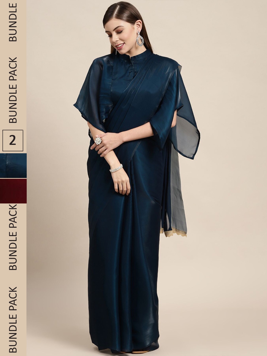

AVANSHEE Pack Of 2 Silk Blend Saree, Navy blue