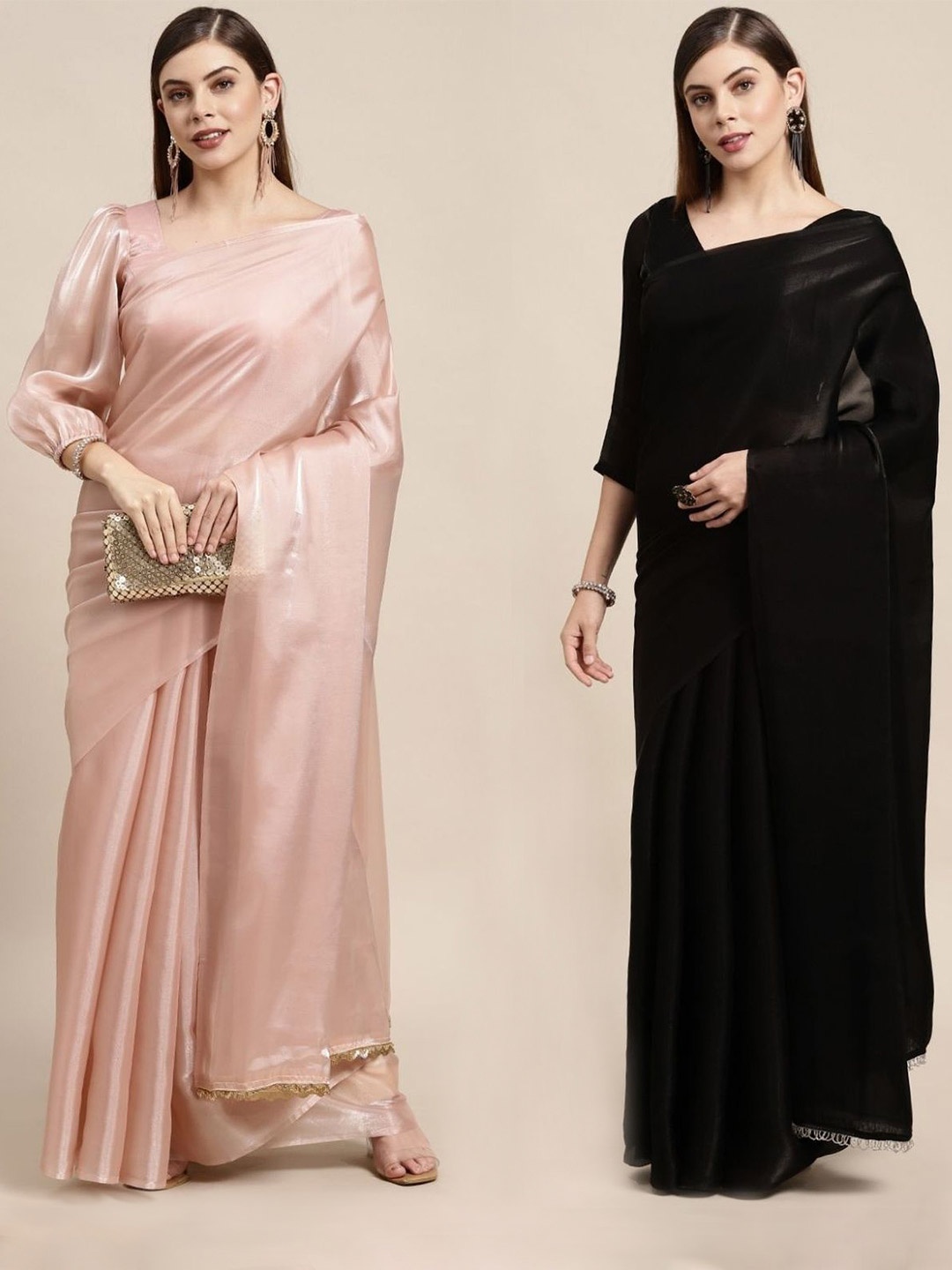

AVANSHEE Pack of 2 Silk Blend Saree With Stitched Blouse, Black