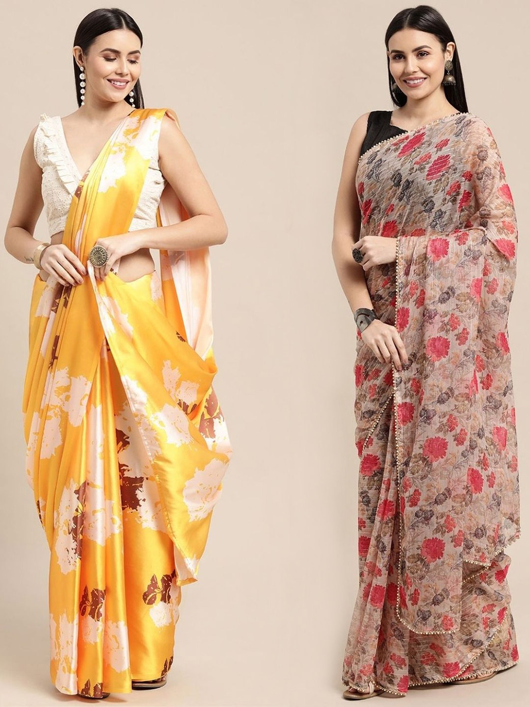 

AVANSHEE Pack Of 2Printed Floral Silk Blend Saree, Yellow