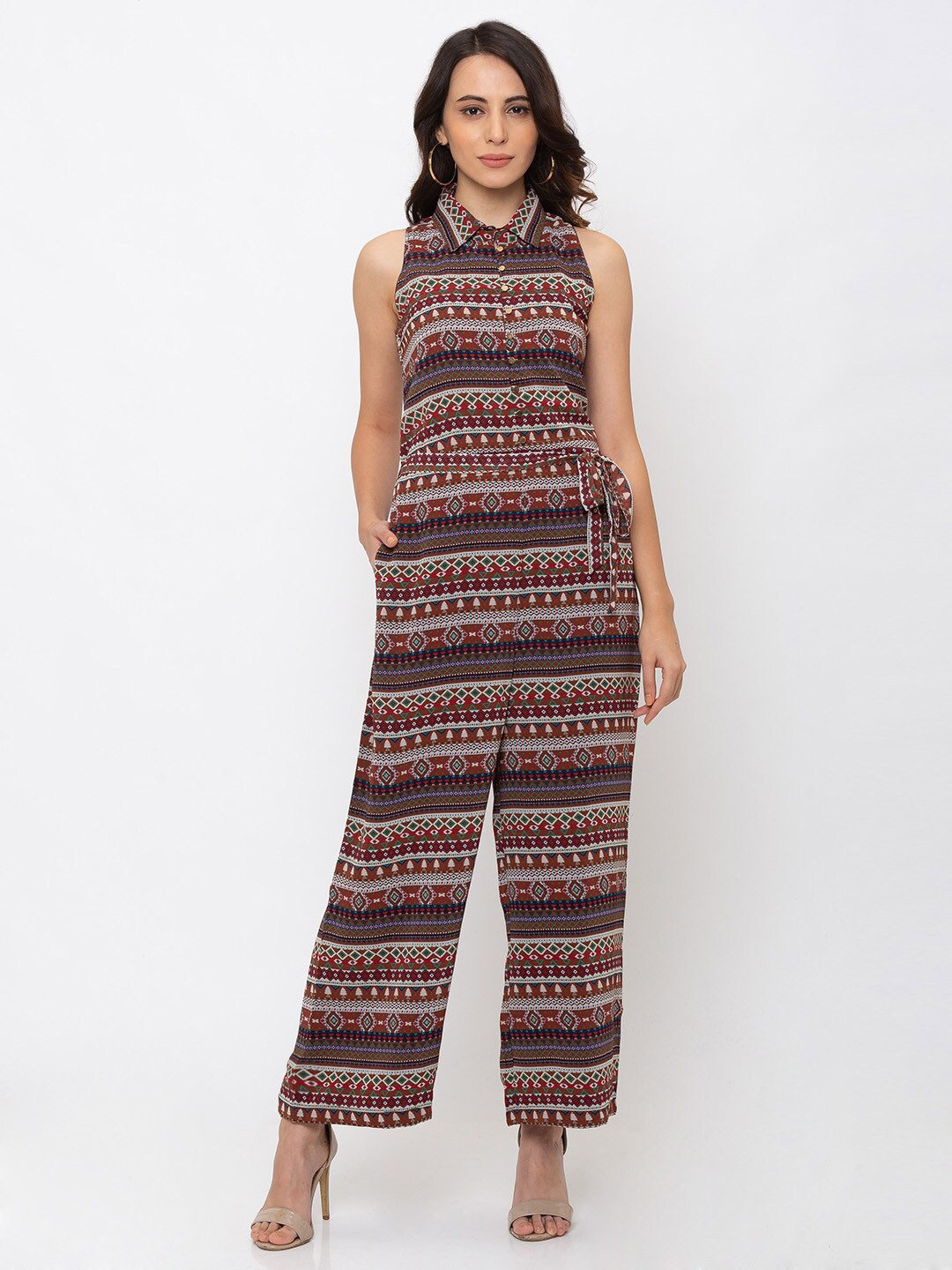 

La Aimee Striped Collared Basic Jumpsuit, White