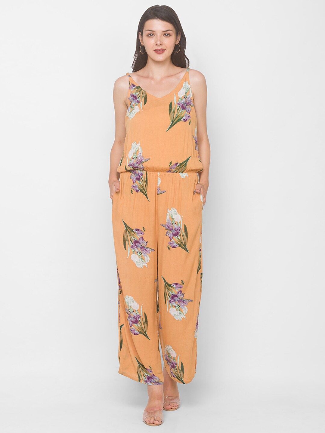 

La Aimee Printed Shoulder Strap Basic Jumpsuit, Orange