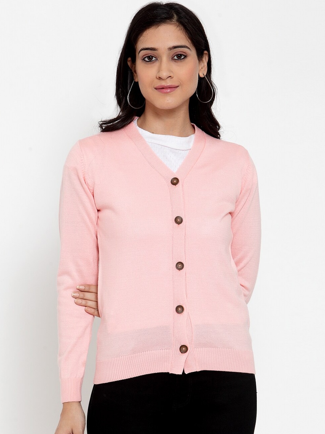 

Kalt Women Pink Full Sleeves Acrylic Cardigan