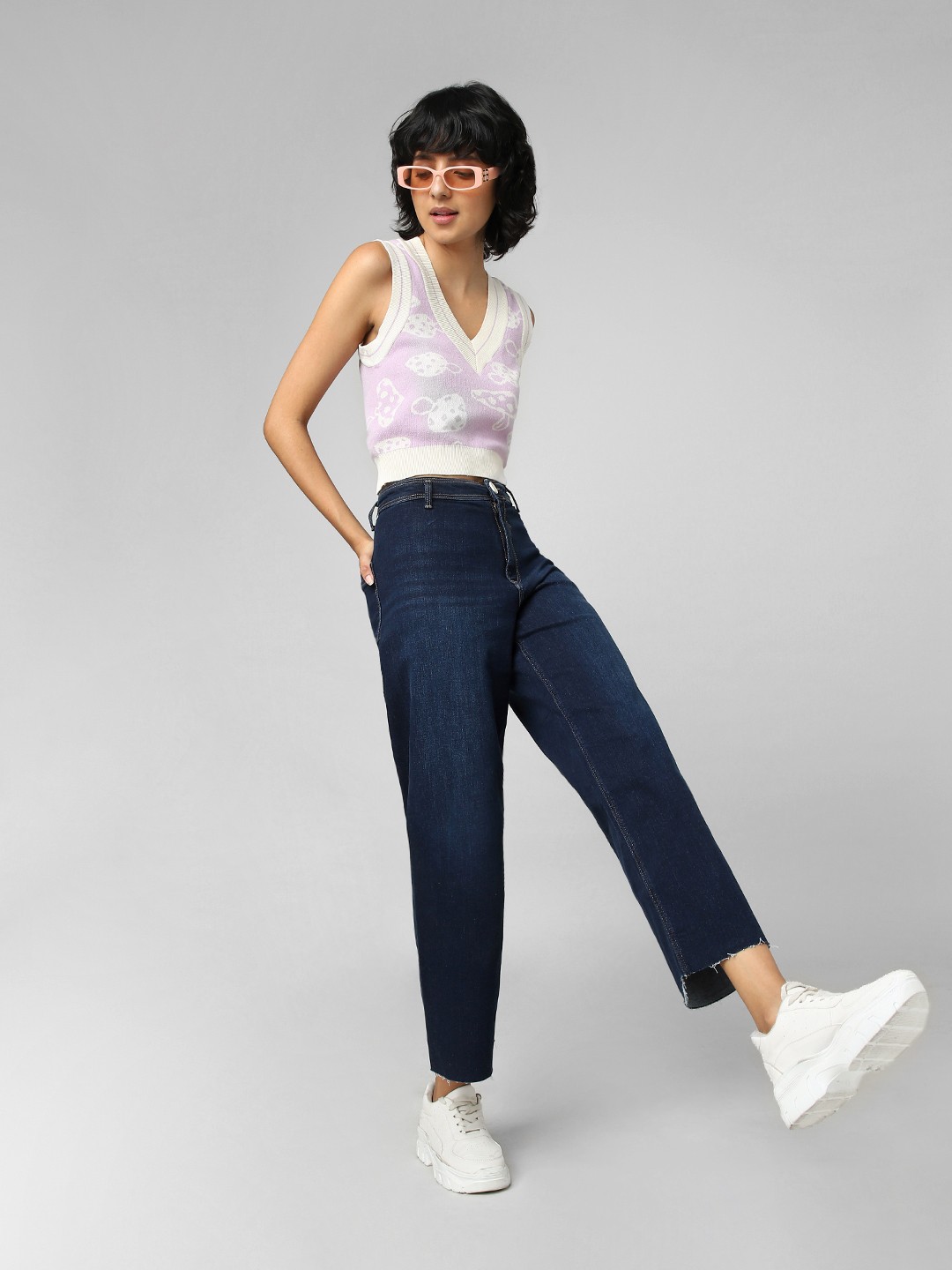 

ONLY Women Wide Leg Light Fade Cotton Jeans, Navy blue