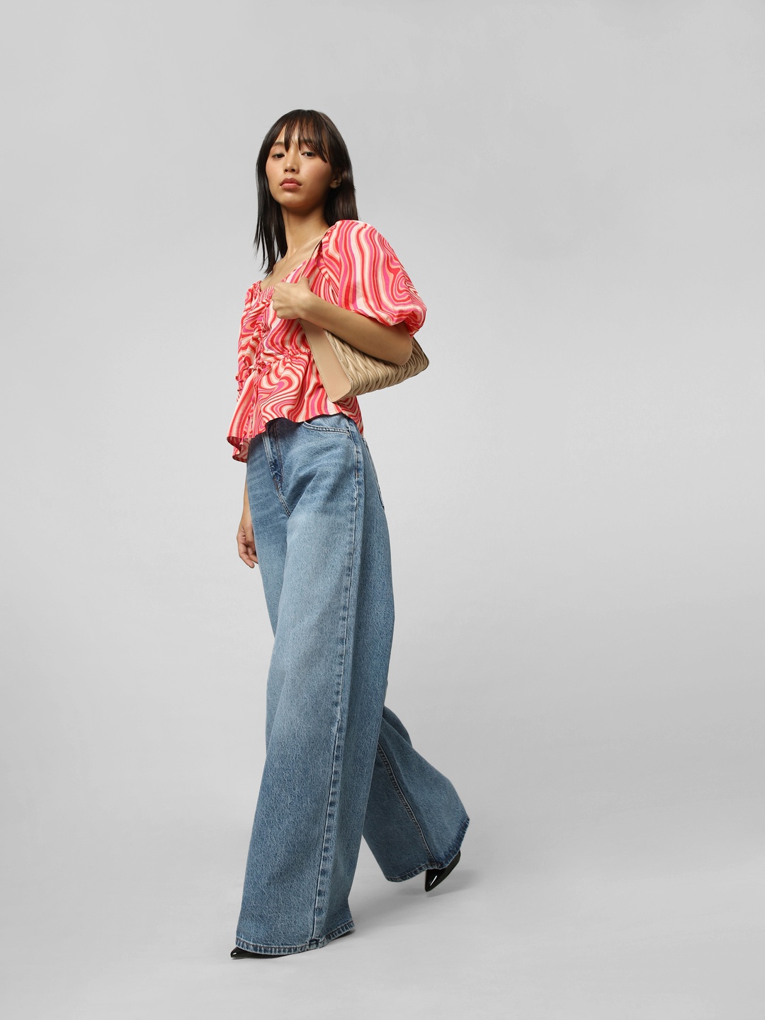

ONLY Women Wide Leg High-Rise Heavy Fade Cotton Jeans, Blue