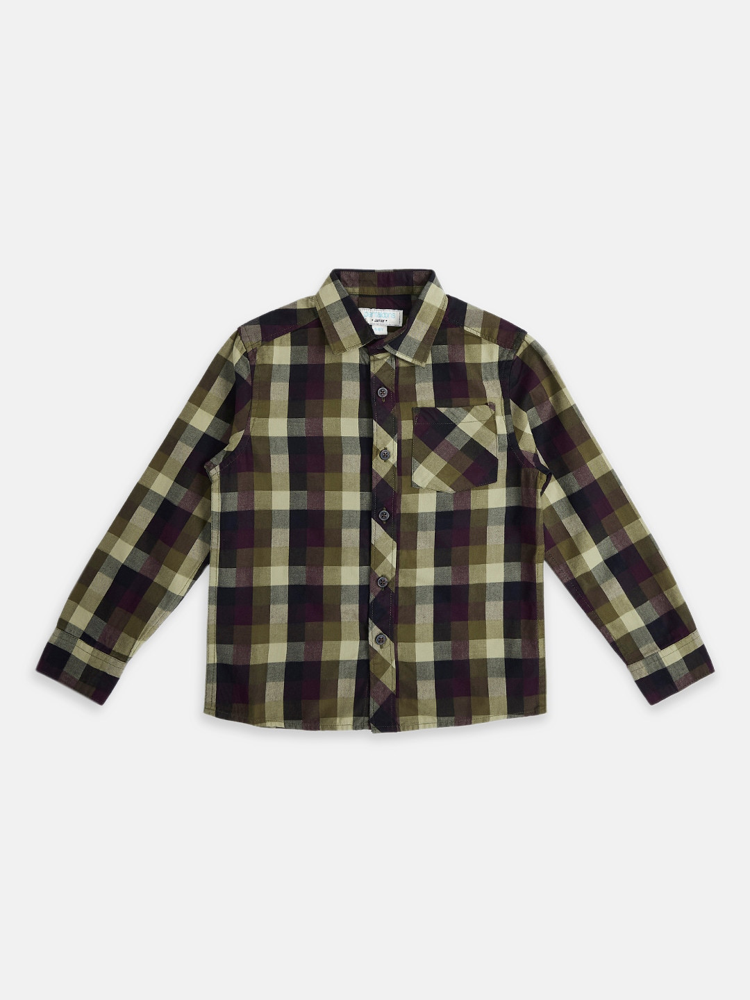 

Pantaloons Junior Boys Tartan Checks Checked Cotton Casual Shirt, Olive