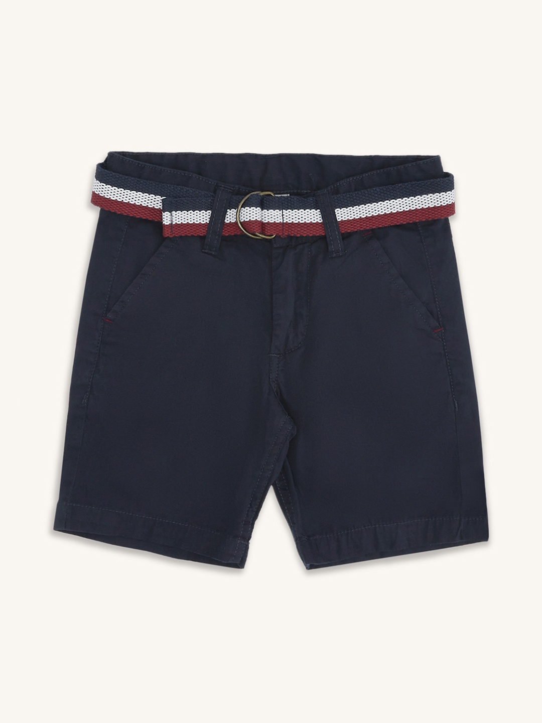 

Pantaloons Junior Boys Solid Cotton Shorts, Navy blue