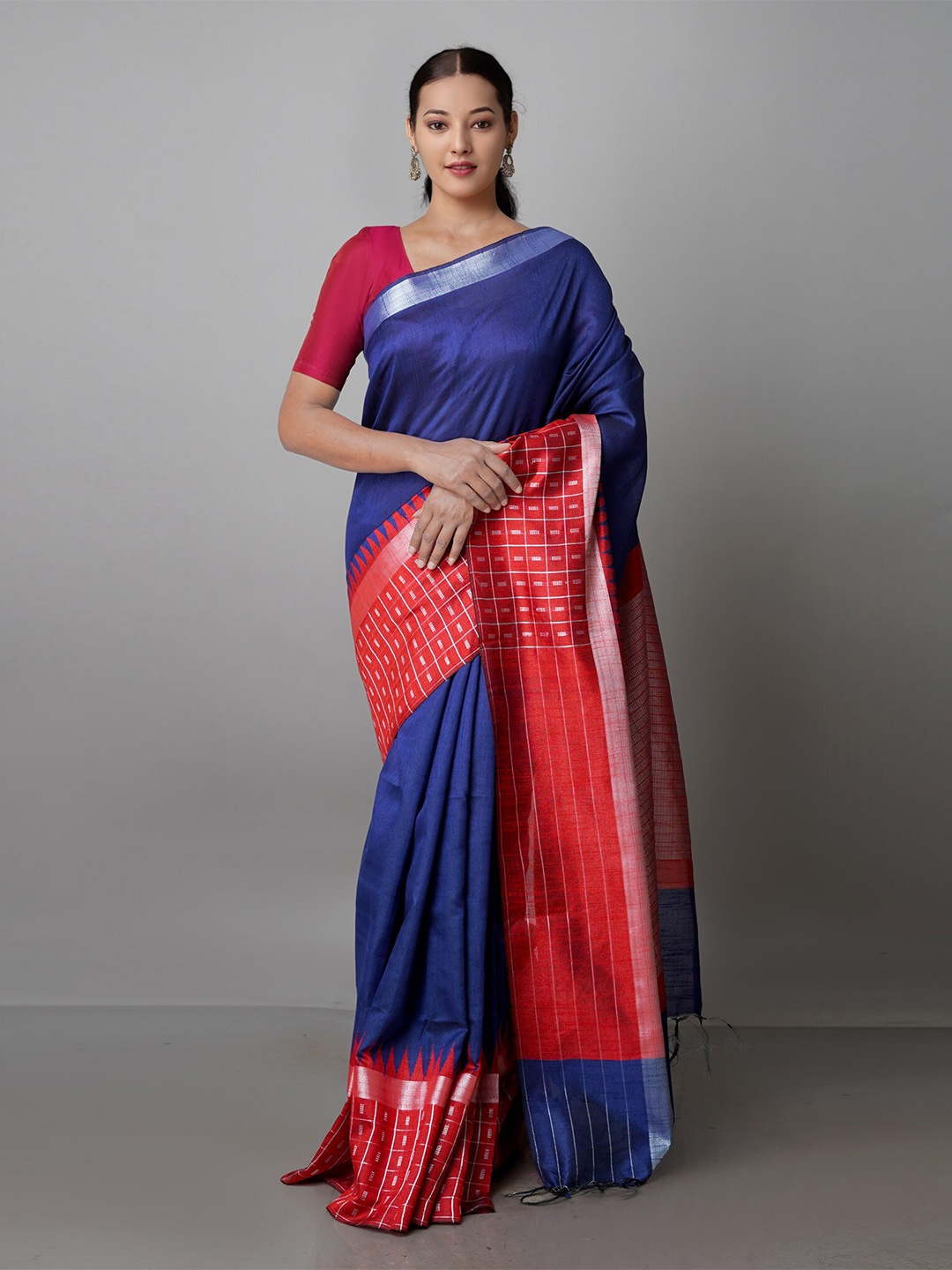 

Unnati Silks Woven Design Silk Blend Bhagalpuri Saree, Navy blue