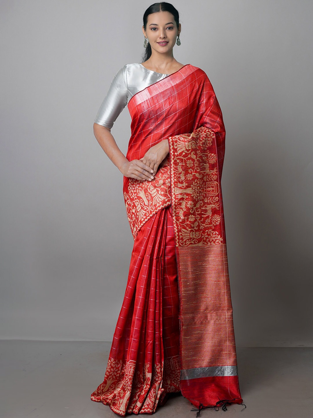 

Unnati Silks Ethnic Motifs Silk Blend Bhagalpuri Saree, Maroon