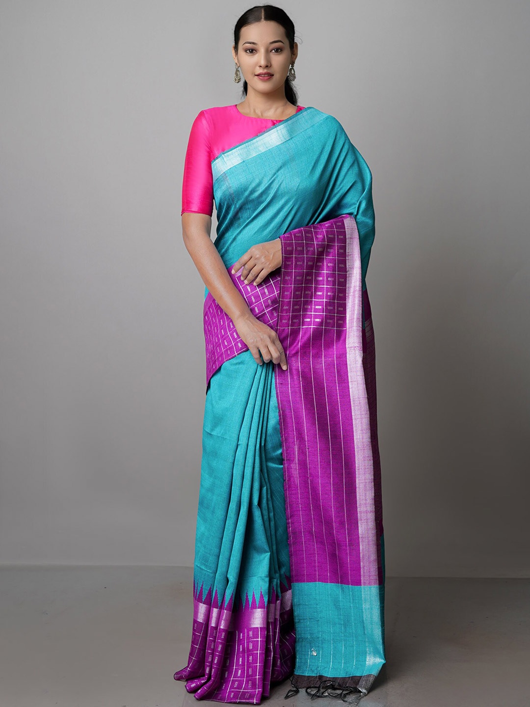 

Unnati Silks Ethnic Motifs Silk Blend Bhagalpuri Saree, Blue