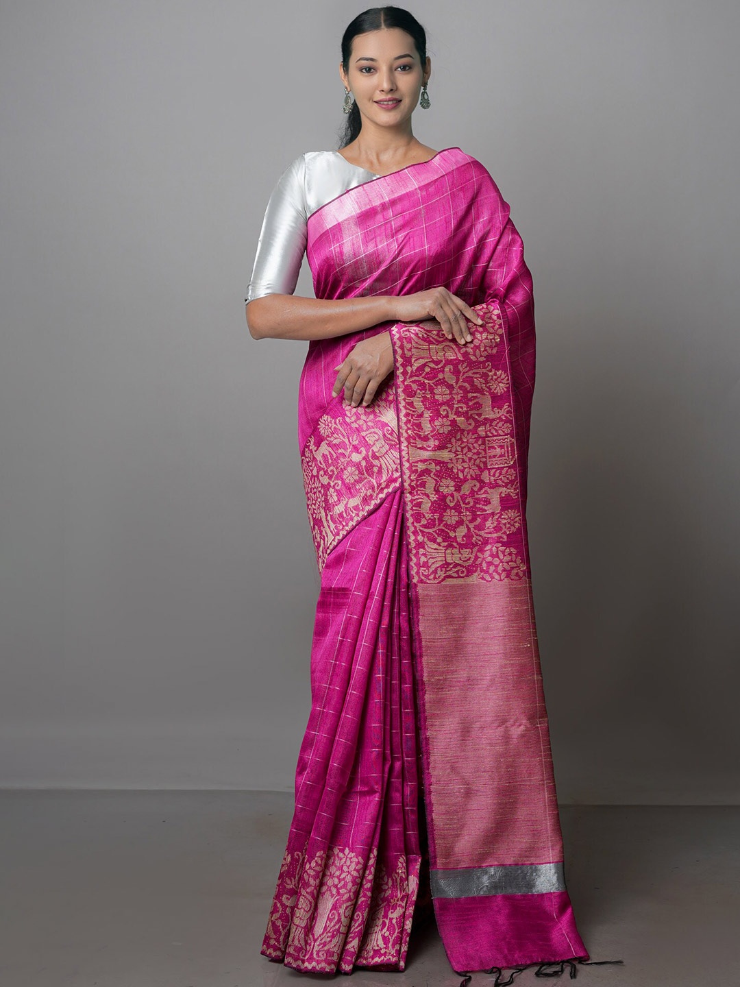 

Unnati Silks Woven Design Zari Silk Blend Bhagalpuri Saree, Pink