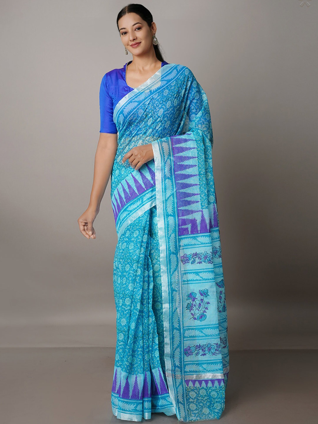 

Unnati Silks Ethnic Motifs Pure Cotton Kota Saree, Blue