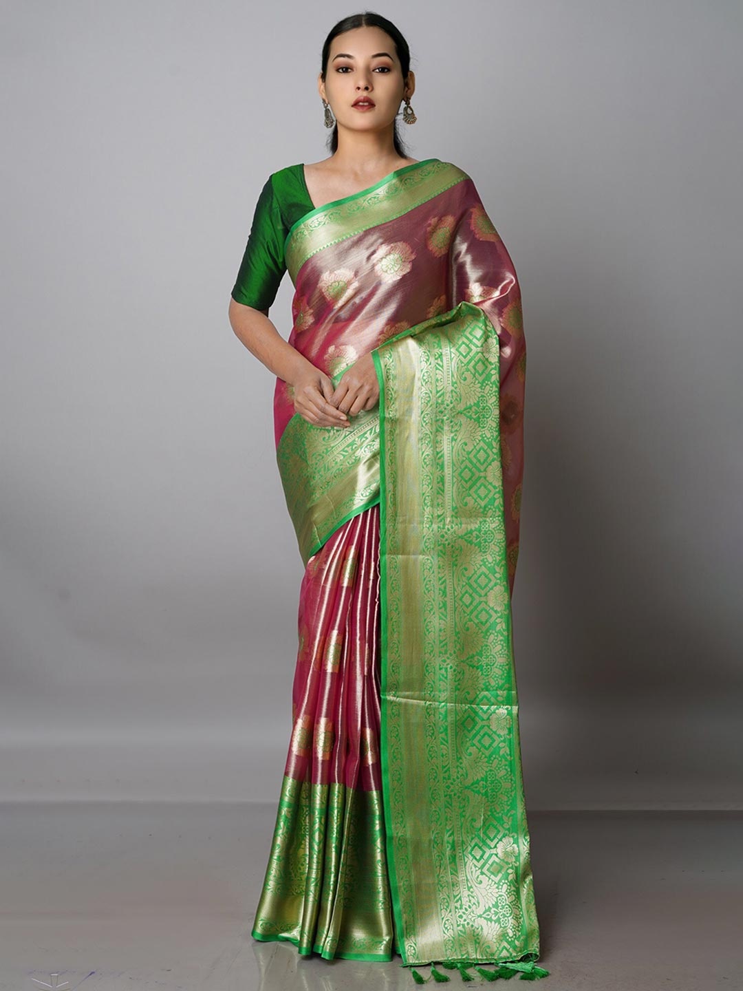 

Unnati Silks Woven Design Zari Organza Banarasi Saree, Maroon