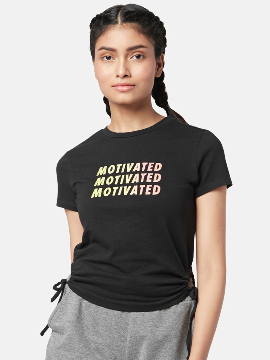 

Ajile by Pantaloons Cotton Typography Printed Short Sleeve Top, Black