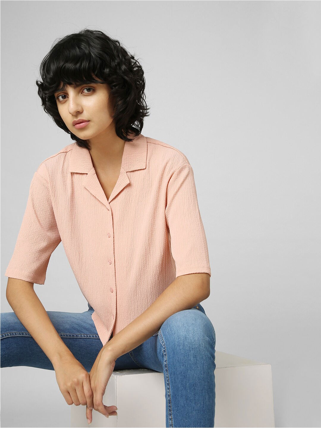 

ONLY Women Boxy Crop Casual Shirt, Pink