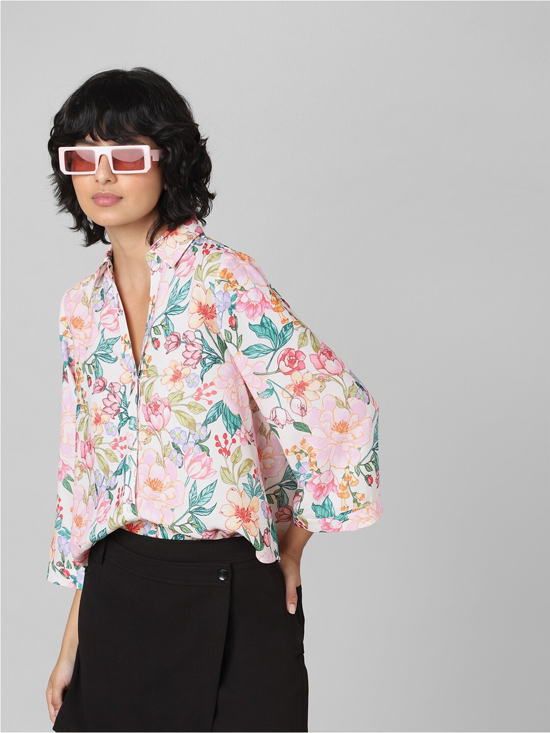 

ONLY Women Floral Printed Casual Shirt, Peach