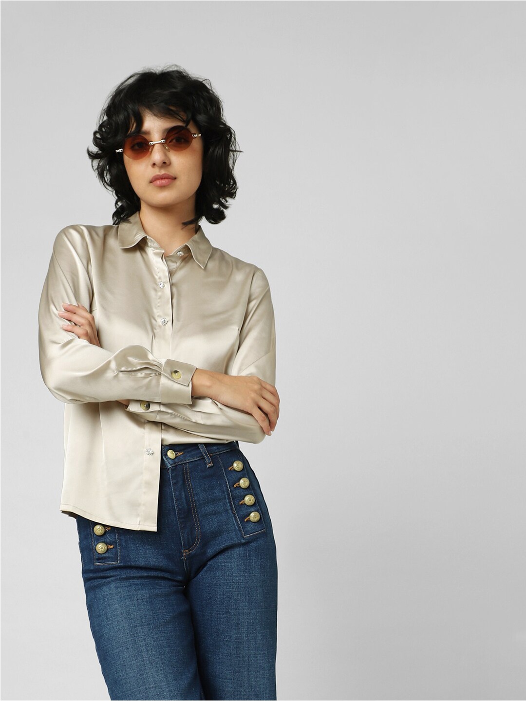 

ONLY Women Cuffed Sleeves Casual Shirt, Silver