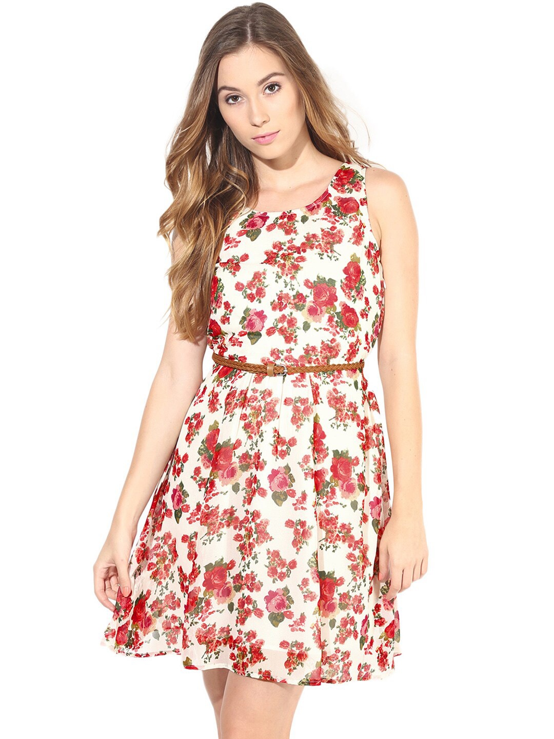 

La Zoire Floral Georgette Mini Dress, Cream