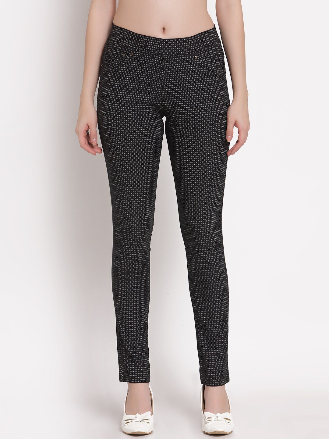 

Westwood Women Skinny Fit Printed Jeggings, Black