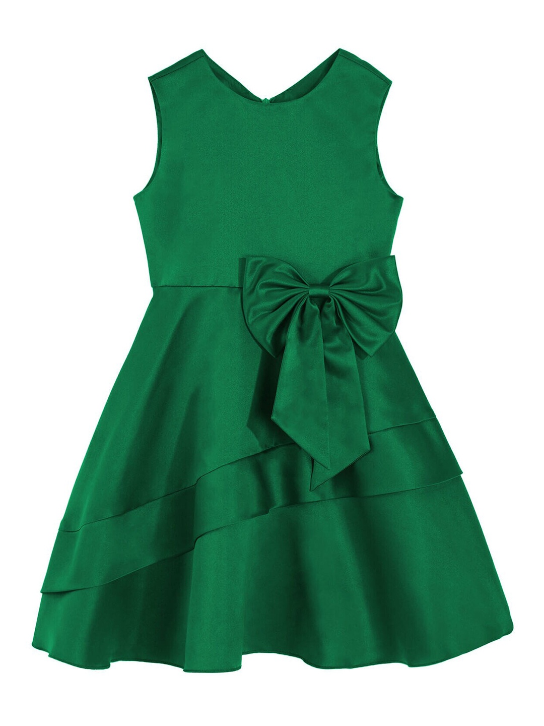 

R Cube Round Neck Fit & Flare Satin Dress, Green