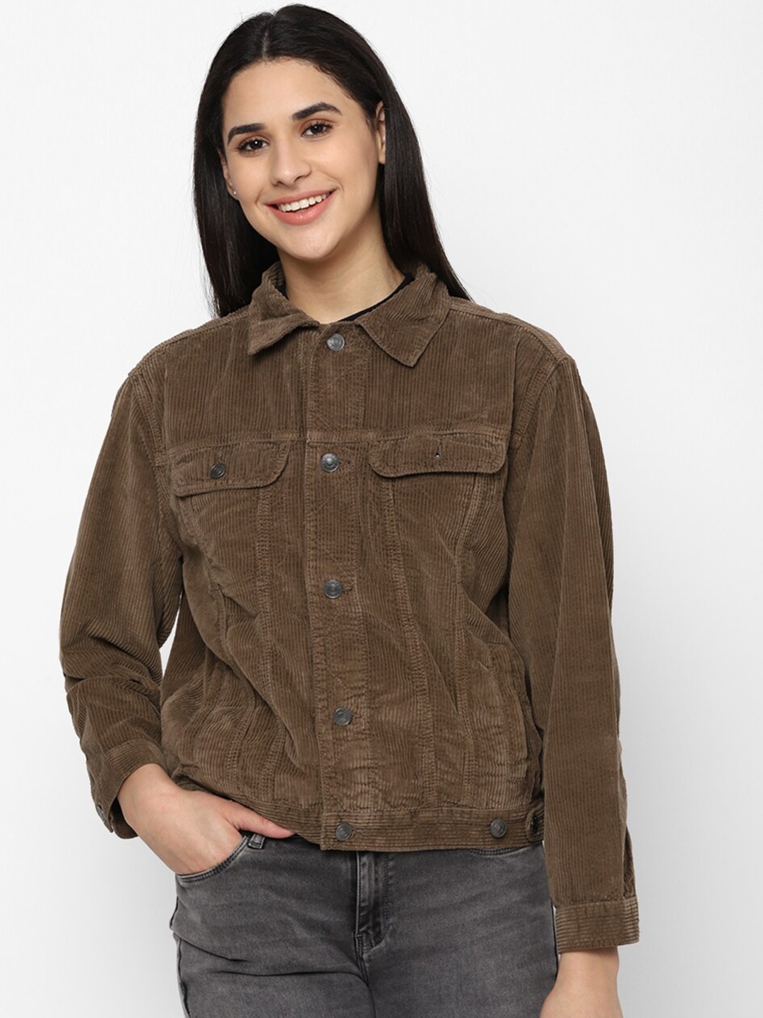 

AMERICAN EAGLE OUTFITTERS Women Pure Cotton Crop Tailored Jacket, Brown