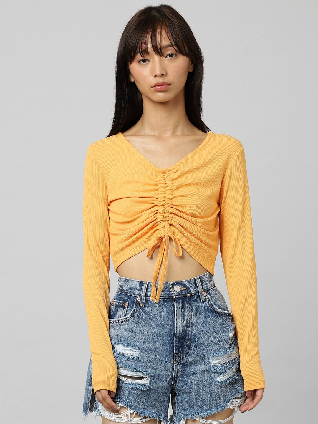 

ONLY Ruched Crop Top, Orange