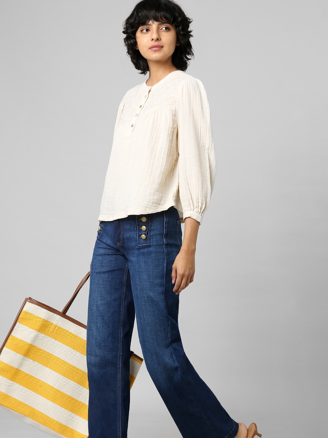

ONLY Mandarin Collar Top, Beige