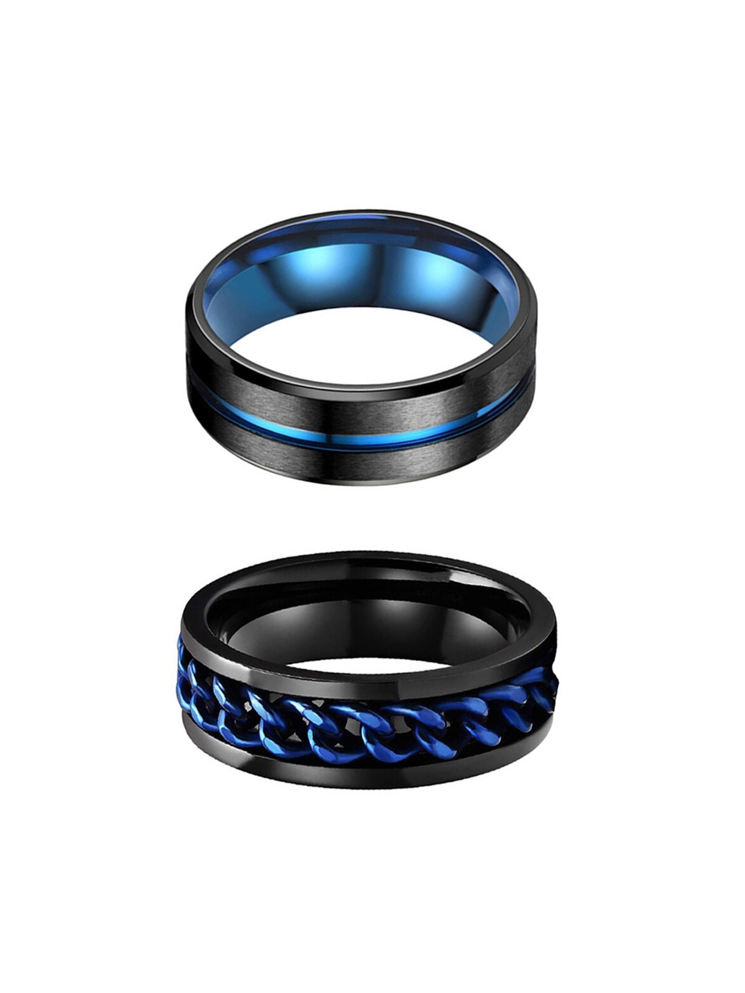 

Yellow Chimes Men Set Of 2 Stainless Steel Band Finger Rings, Black