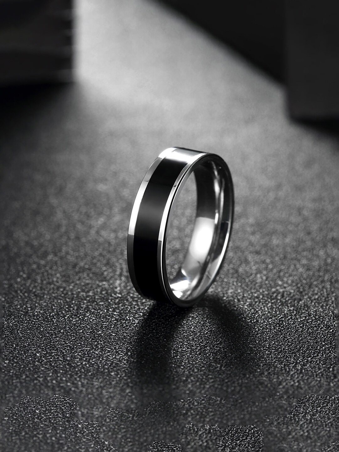 

Yellow Chimes Women Stainless Steel & Enamelled Band Detailed Finger Ring, Black