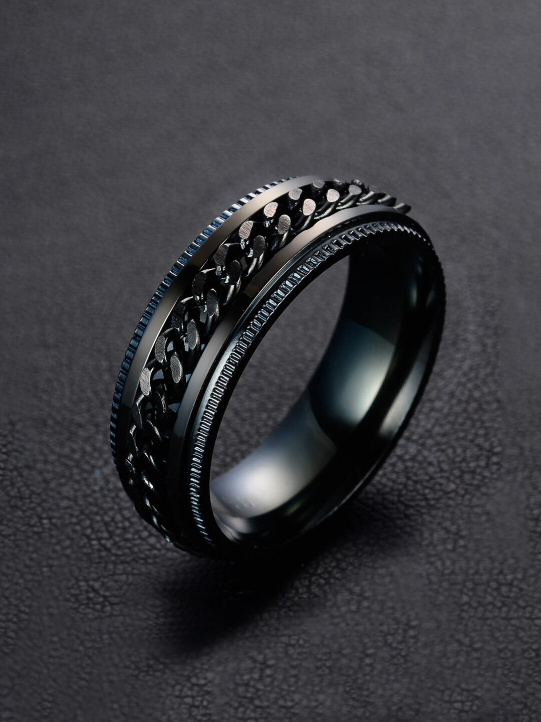 

Yellow Chimes Men Stainless Steel Spinner Finger Ring, Black