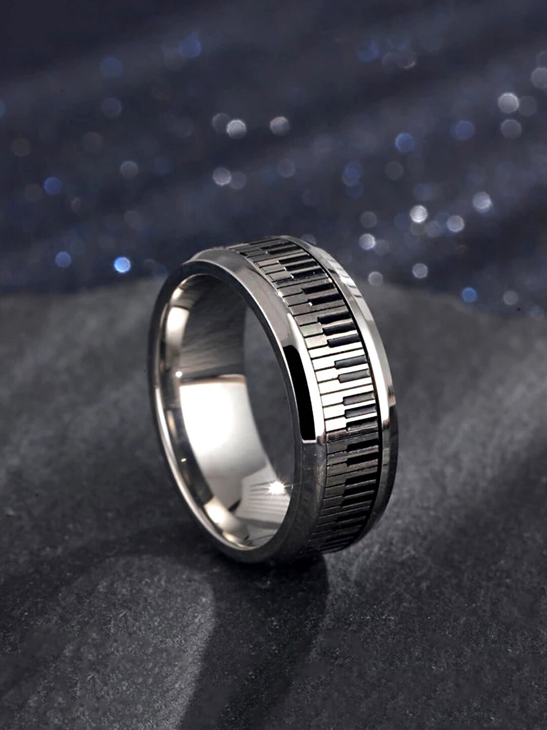 

Yellow Chimes Stainless Steel Piano Keyboard Design Finger Ring, Silver