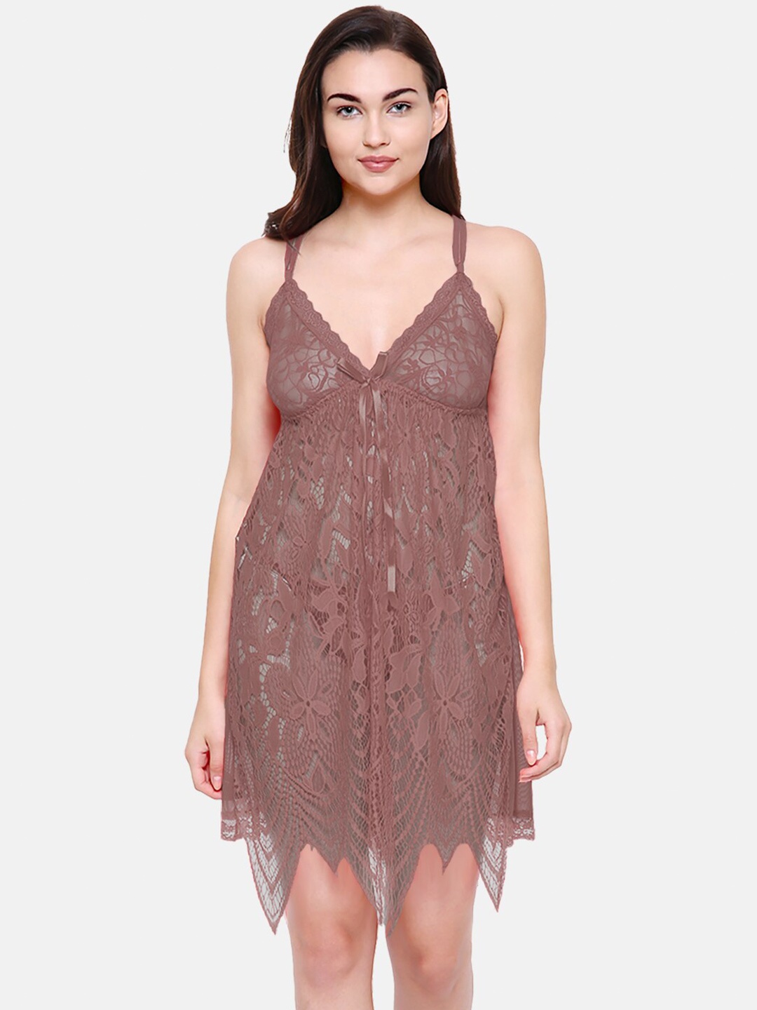 

FashionRack Net Baby Doll with Asymmetric Hemline, Brown