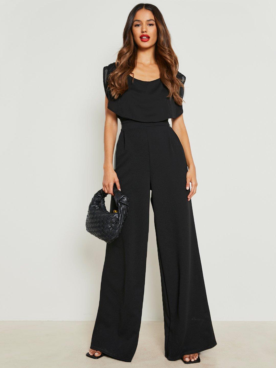 

Boohoo Cowl Draped Wide Leg Jumpsuit, Black