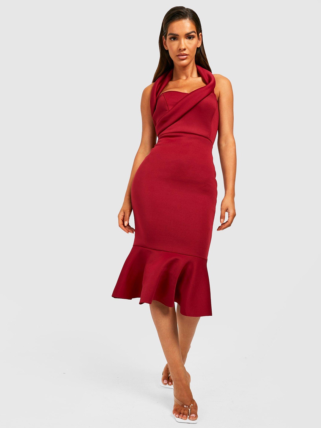 

Boohoo Halter Neck Midi Dress, Maroon