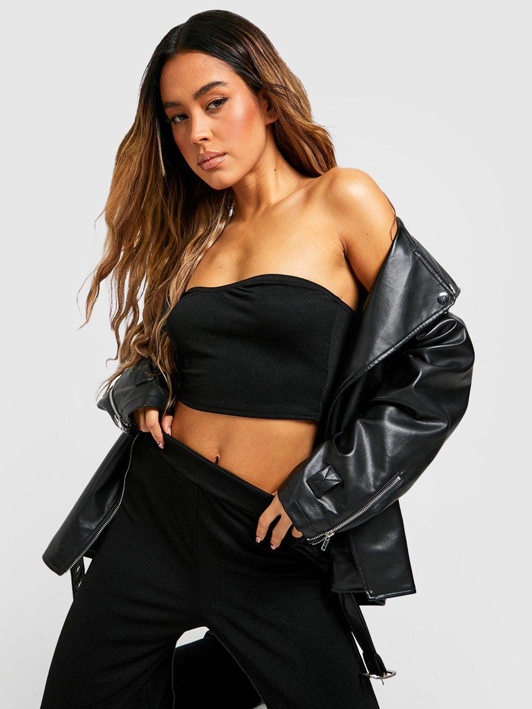 

Boohoo Solid Strapless Co-Ords Set, Black