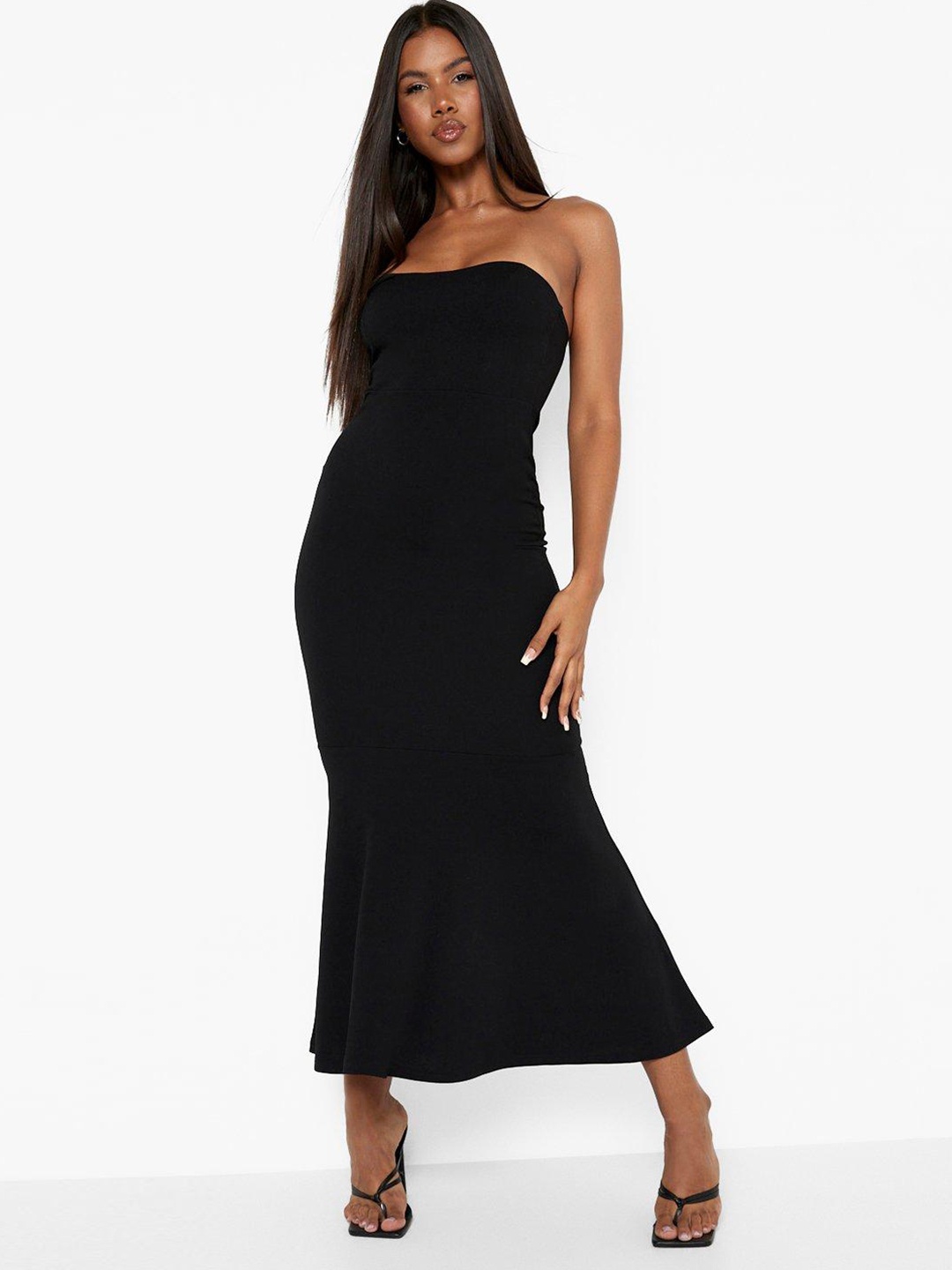 

Boohoo Bandeau Fishtail Maxi Dress, Black