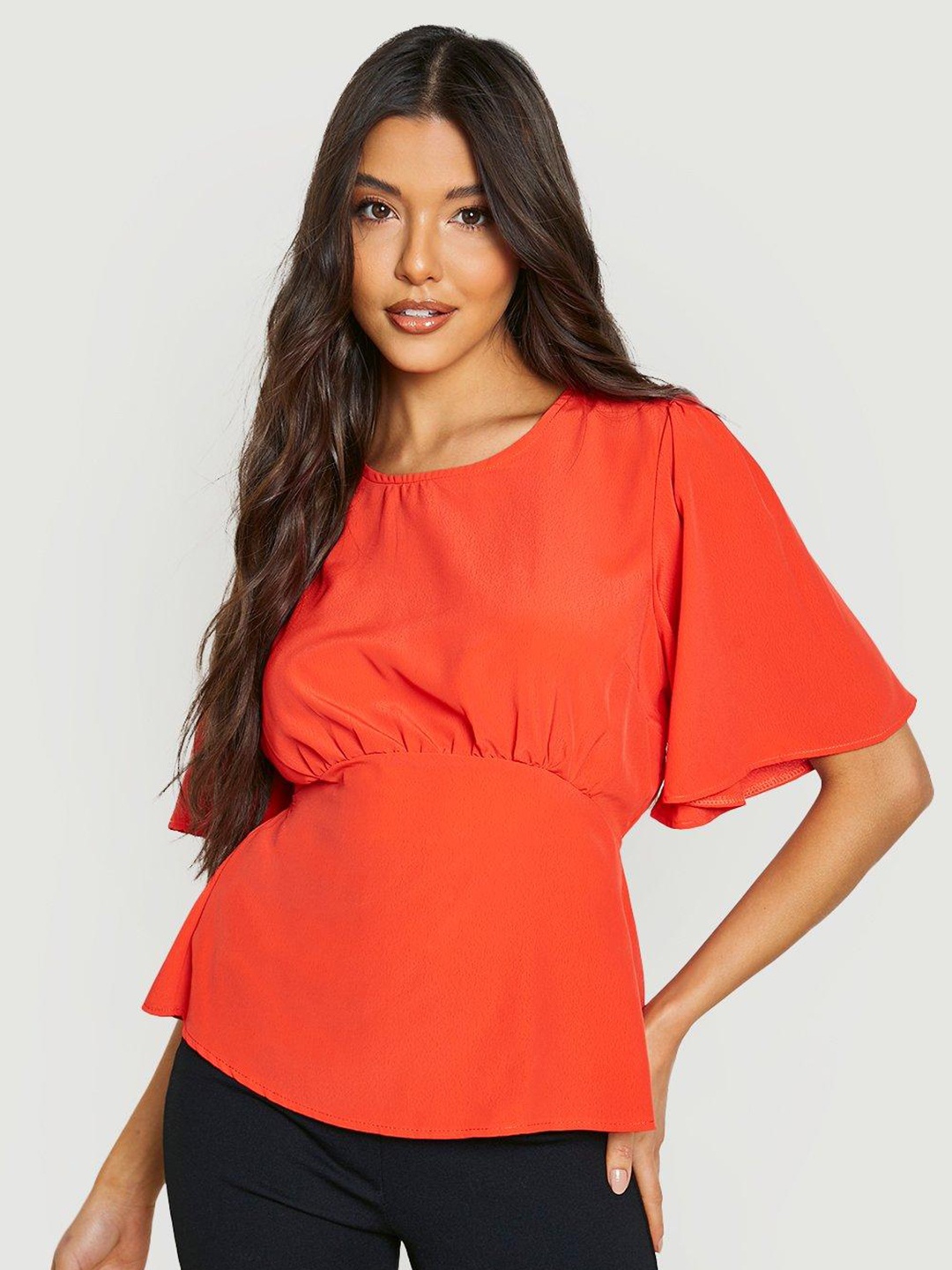 

Boohoo Kimono Sleeve Open Back Top, Orange