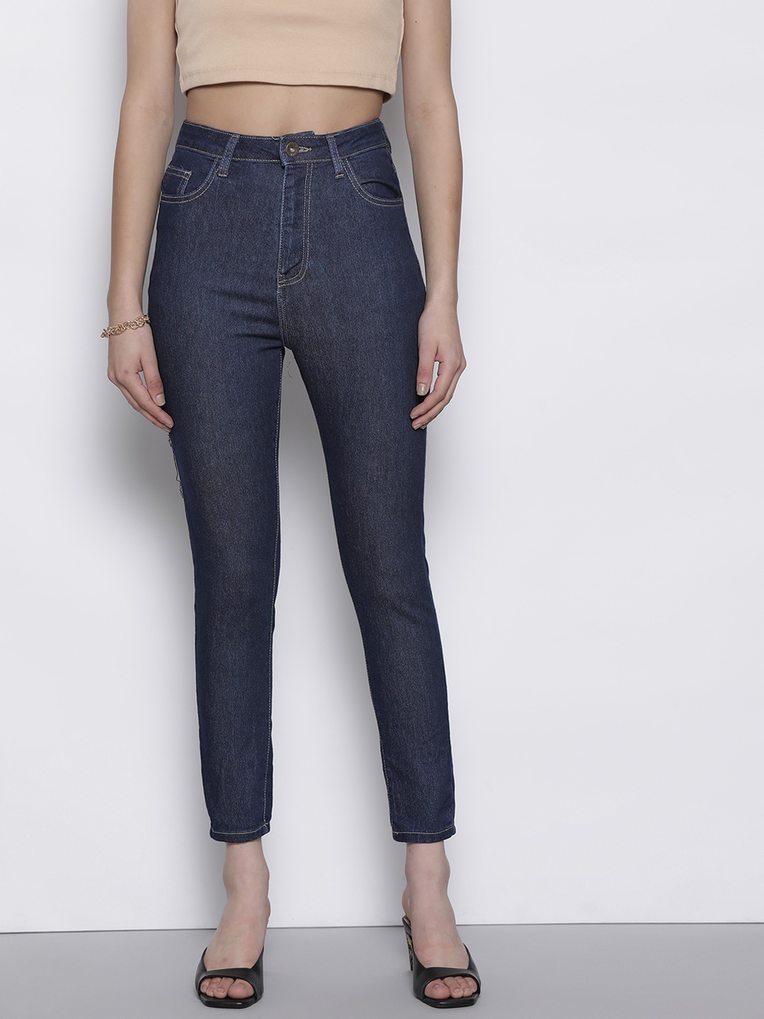 

Boohoo Women Skinny Fit High-Rise Stretchable Jeans, Navy blue