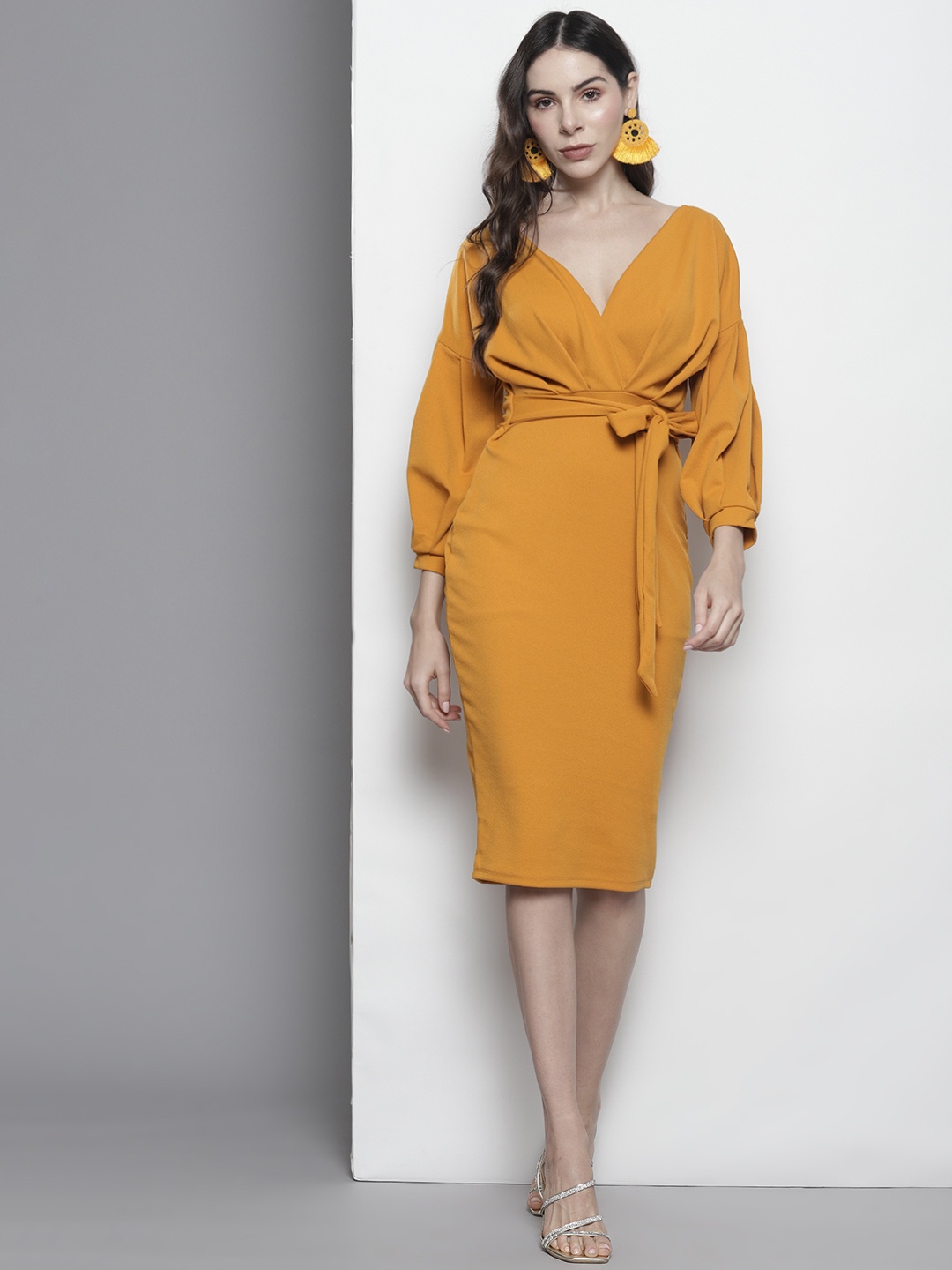 

Boohoo Off Shoulder Wrap Dress, Mustard