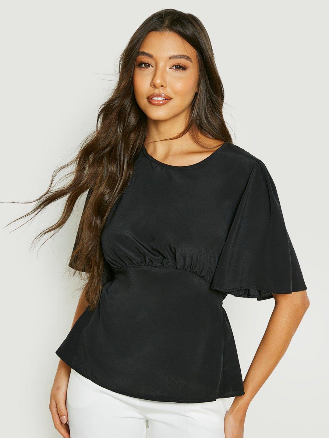 

Boohoo Satin Empire Top, Black